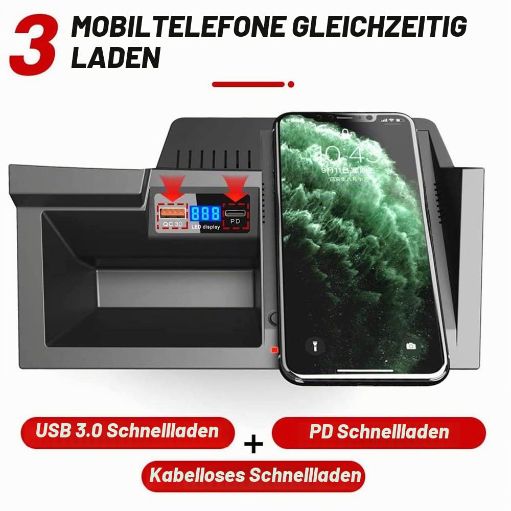 Upgrade Kabelloses Ladegerät Auto für Mazda CX5 2017 2018 2019 2020 2021, 15W Qi Wireless Schnell-ladegerät mit QC3.0 USB und 18W PD für iPhone 12/11/XS/X/8 Samsung S20/S10/S9 Qi-Telefo