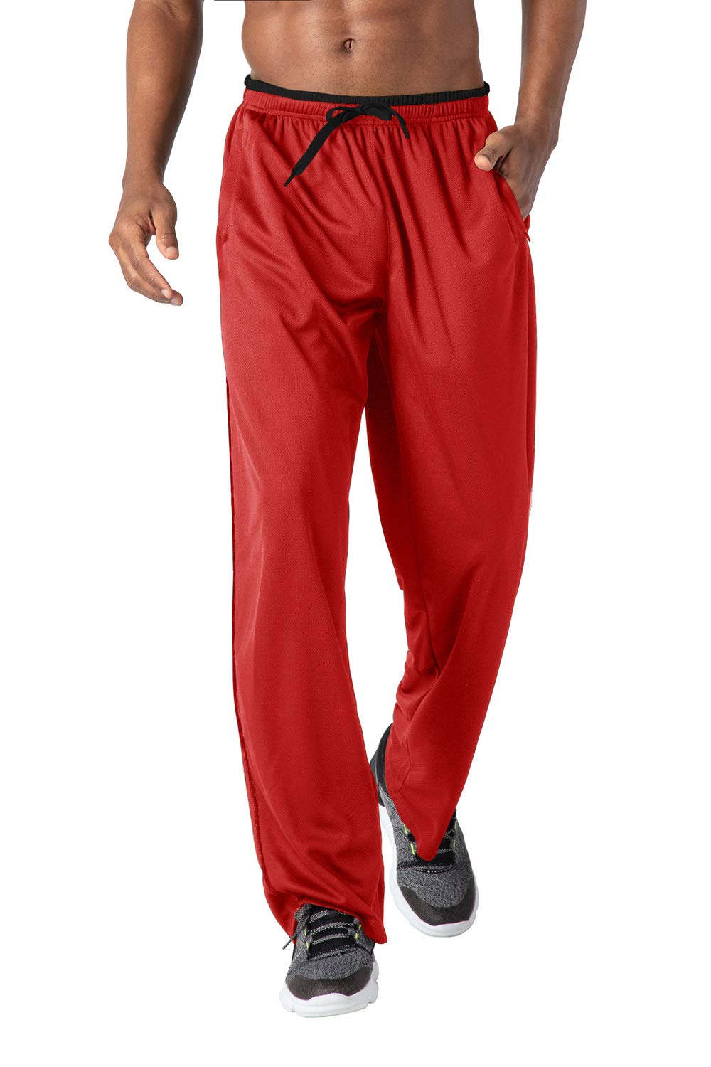 KEFITEVD Herren Leichte Jogginghose mit Zip-Taschen Offen Beinabschluss Trainingshose Meshgewebe Lange Atmungsaktiv Sporthose Weich Sweathose