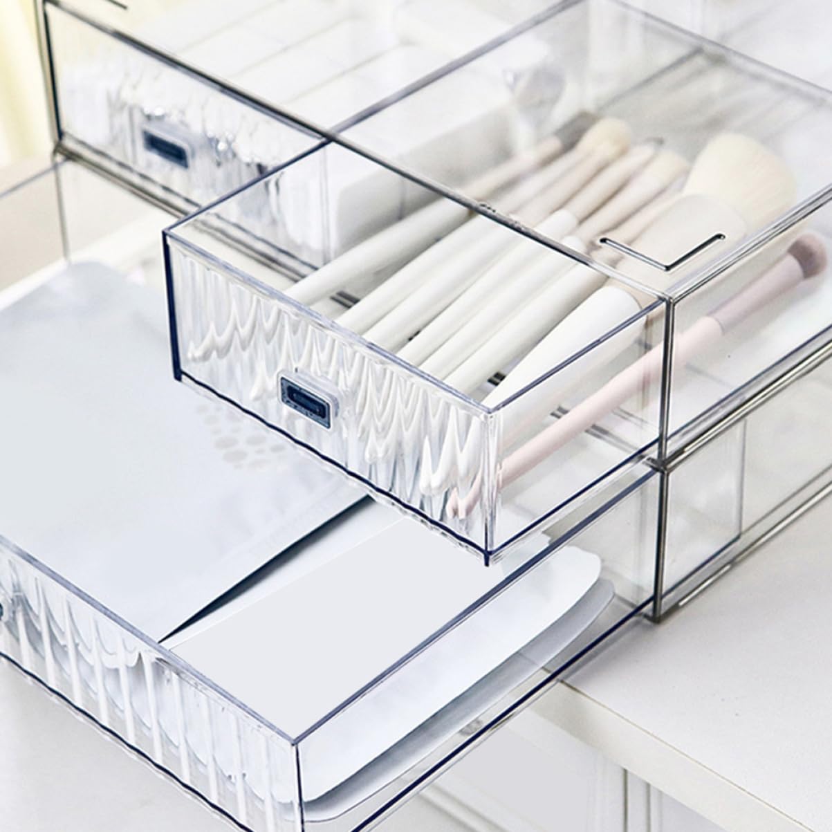 NUOBESTY Organiseur De Bureau À 3 Tiroirs Extensible Et Multicouche Boîte De Rangement Pour Maquillage Et Papeterie