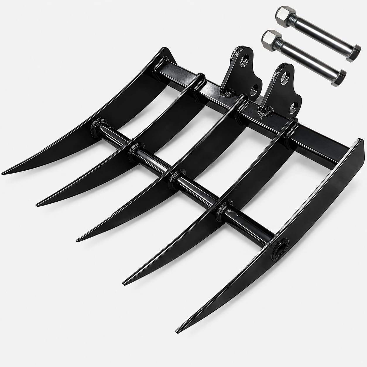 Hydraulischer Kipp-Mini-Bagger-Rechenaufsatz, 0,8–2 Tonnen breiter Baggerrechen für Mikrobagger, 25 mm Stiftloch und 90 mm Spannweite