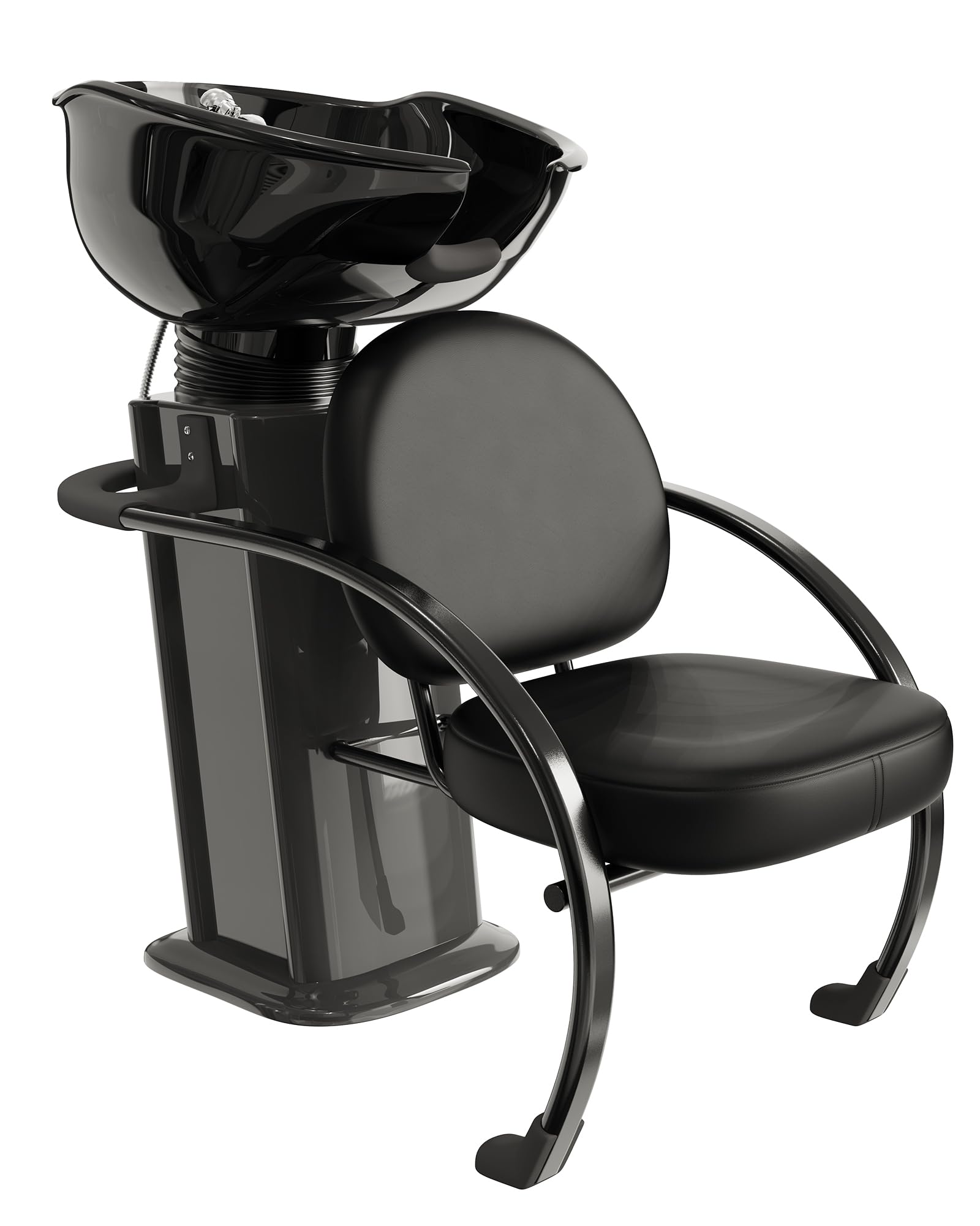 Baasha Shampoo Bowl and Chair Set for Salon, Professional Shampoo Chair with Bowl and Soft Neckrest, Comfortable Sponges Cushion, Adjustable Head Spa Chair for Barbershop - Black