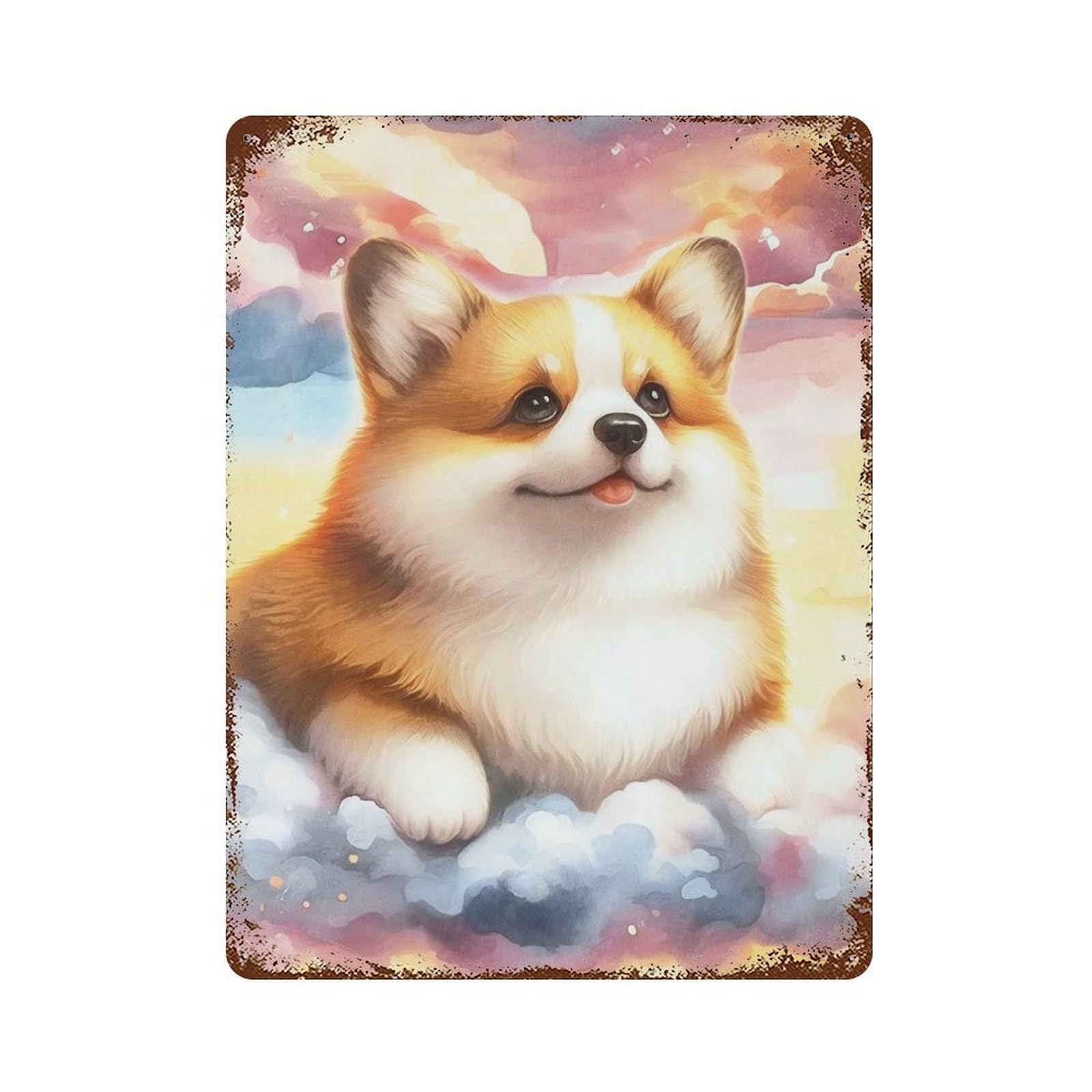 Corgi in The Clouds 15.7"x11.8" Vintage Metal Tin Sign, Retro Wall Decor for Basement, Hobby Room And Garage Decor