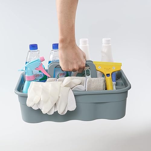 Miniatura 4 de Rinboat Paquete de 6 contenedores de almacenamiento de plástico organizador de limpieza con asa gris