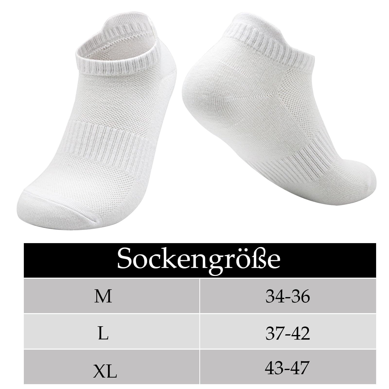 Lot de 5 paires de chaussettes courtes en coton - Pour homme et femme - Noir et blanc - Respirantes - Rembourrées - Chaussettes de sport - Chaussettes de randonnée - Chaussettes de tennis,
