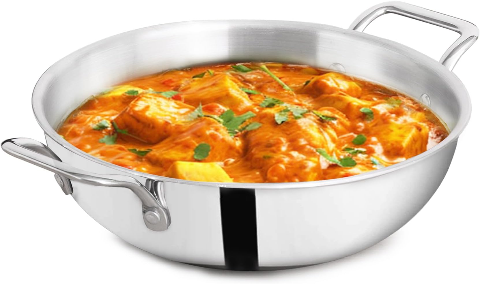 The Indus Valley Triply Stainless Steel Kadai | Medium 23.4cm/9.2 inch, 2.7Ltr, 1.2kg | Induction Friendly | Nonstick 3-Layer Body, 100% Pure & Toxin-Free, No Chemical Coating