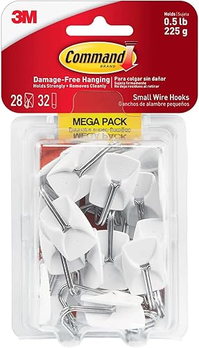 3M Command 17067Mpes Ganchos de uso general, pequeños, tapa de 0.5 libras, blanco, 28 ganchos y 32 tiraspaquete