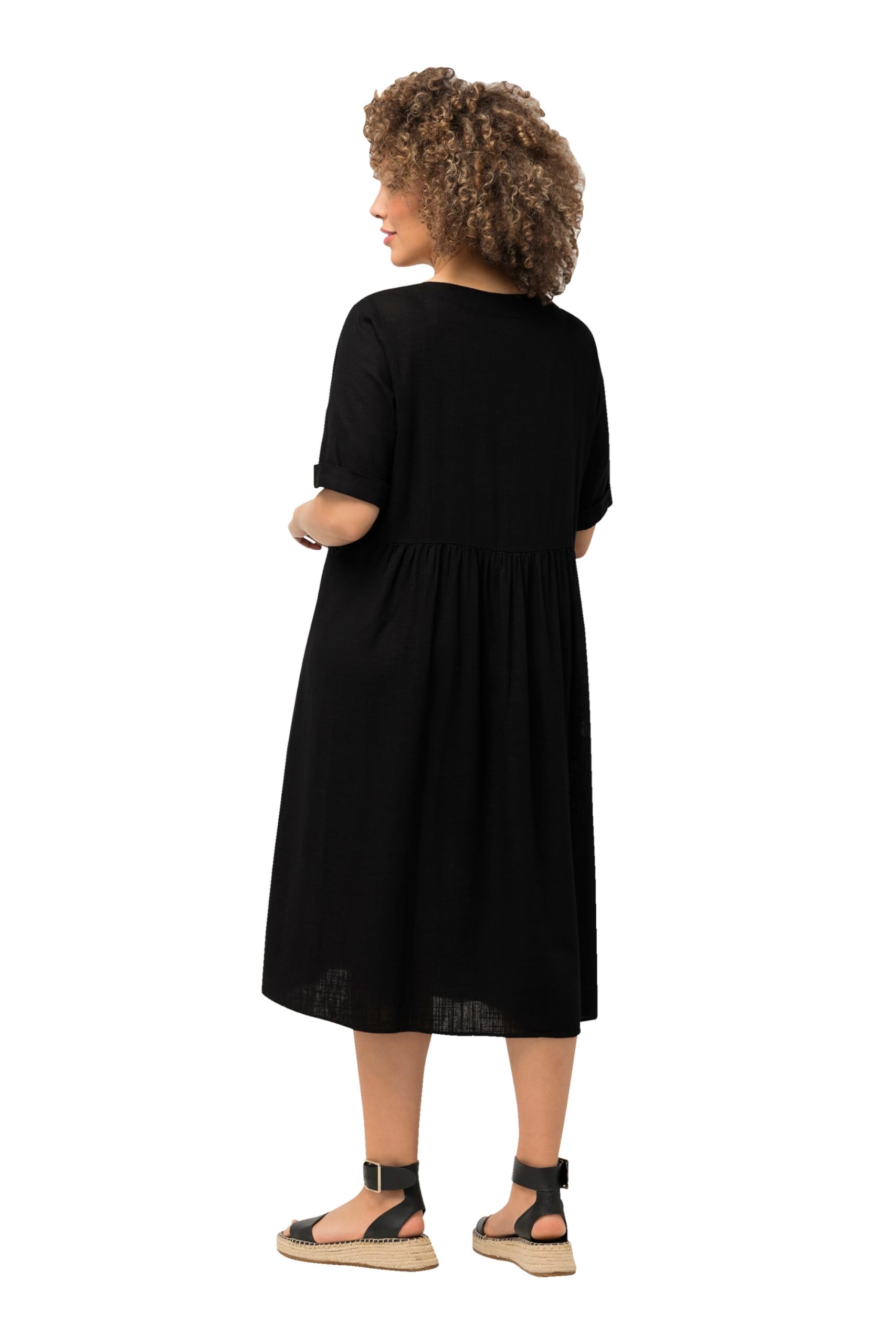Ulla Popken Damen große Größen Übergrößen Plus Size Kleid, Leinenmix, A-Linie, Rundhals, Halbarm 829837