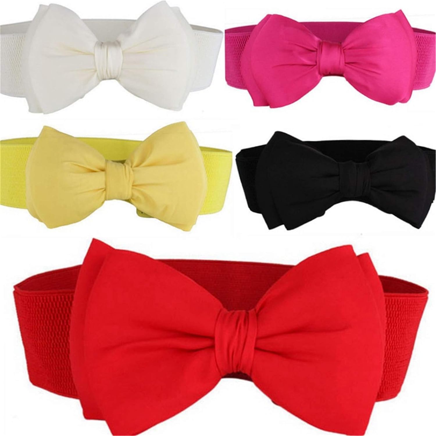 Andongnywell Women's Wide Stretchy Vintage Dress Belts Bowknot Elastic Waist Cinch Belt Wides Bowknots Waist Strap