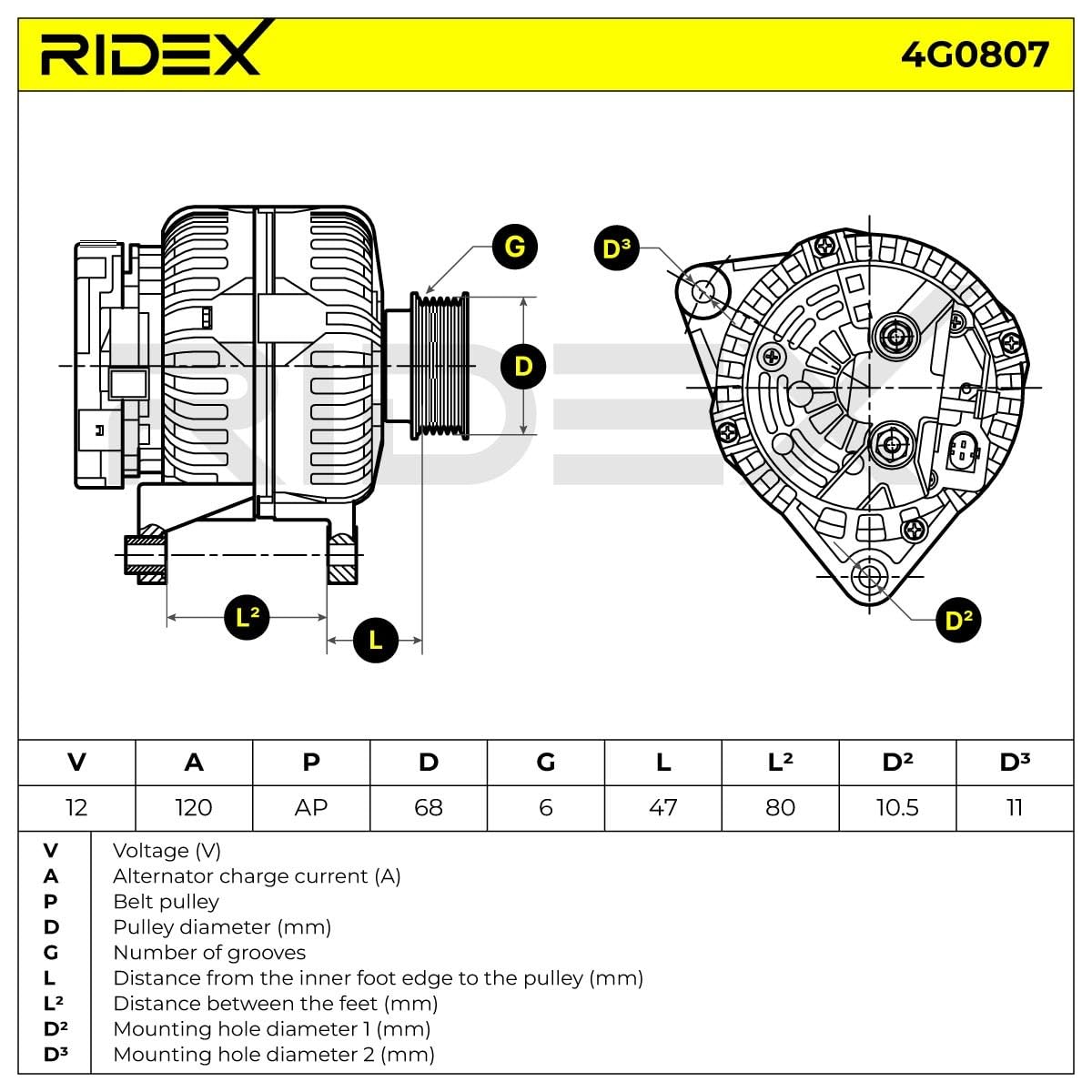 RIDEX 4G0807 Alternador Compatible con IVECO DAILY III Caja/Chasis