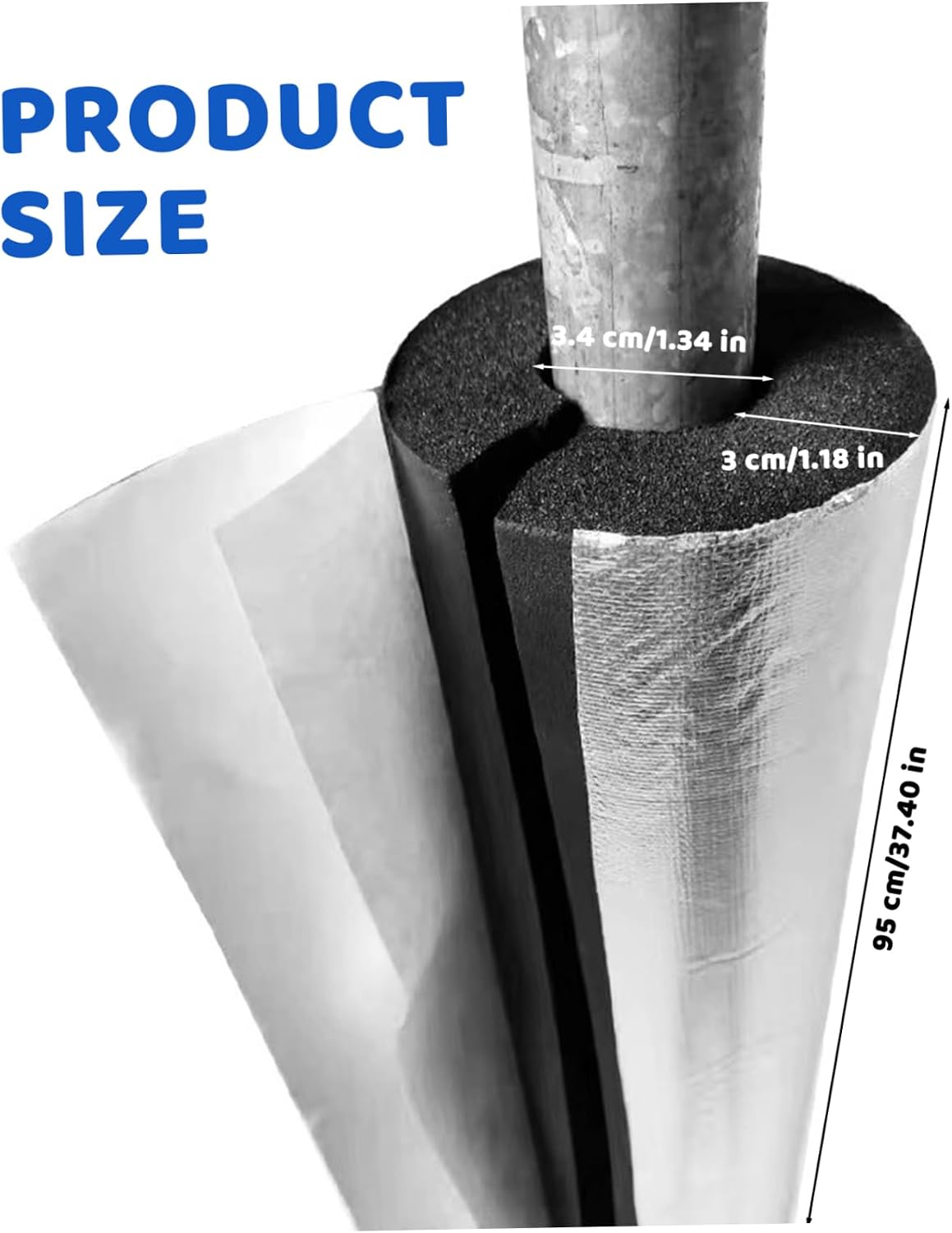 Dia. 1 Inch Self-Adhesive Pipe Insulation Foam Tube, Easy-Install Heat Retention Wrap Sleeve for Household & Industrial Water Pipes, HVAC & Plumbing Insulation
