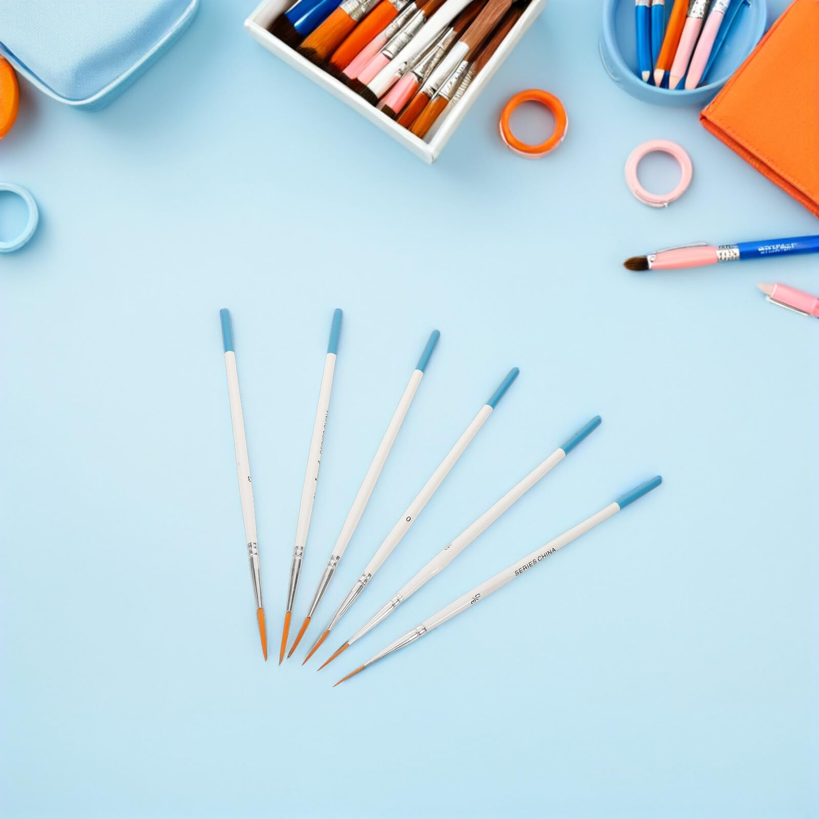 Lot de 6 set de Pinceaux en Nylon à Pointe Ultra Fine pour Aquarelle et Peinture à L'Huile Mini Pinceaux de Précision Bleus pour Traits Fins Détails de Bande Dessinée et