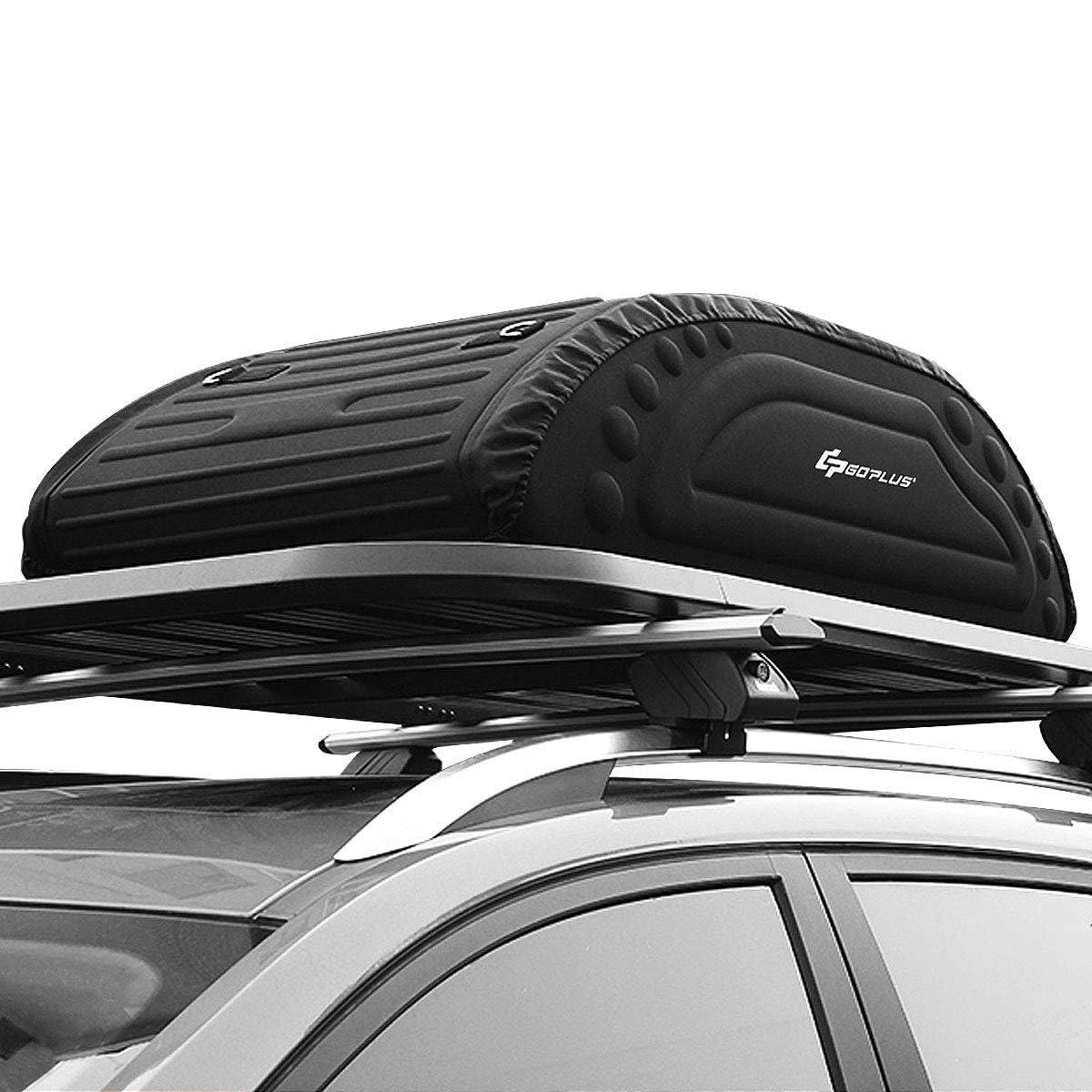 GOPLUS Auto Dachtasche, Dach Gepäckträger, Faltbare Dachbox Softbox, Wetterbeständiger Dachkoffer aus Wasserdichtem Stoff, Aufbewahrungsbox Reisetasche für Reisen und Transport, Schwarz