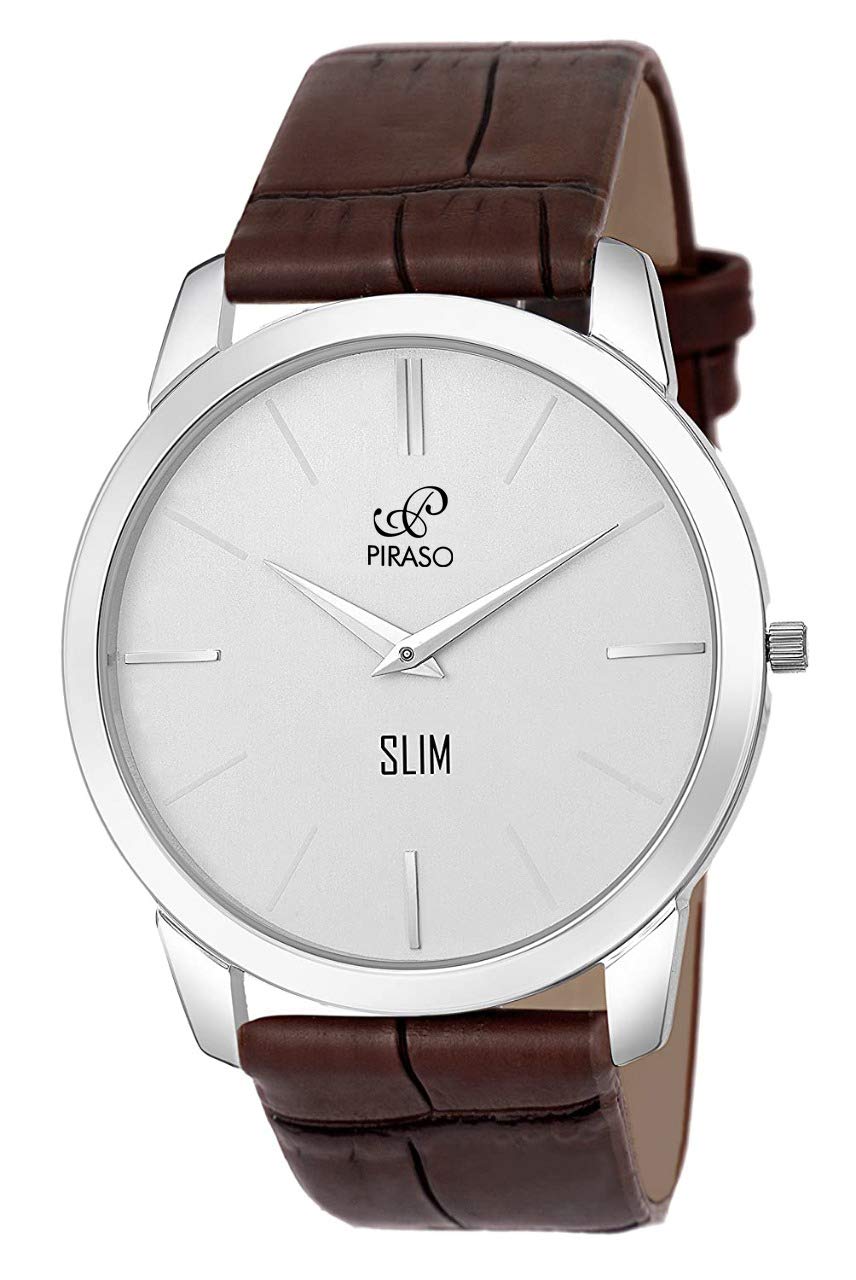 PIRASO Stunning Look White Slim Dial with Brown Croco Strap Watch for Men Boys (B08WKG5ZXK) Amazon Price History, Amazon Price Tracker