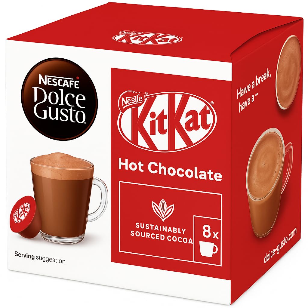 Nescafe Dolce Gusto KitKat Hot Chocolate Pods 256g Box – Compatible with Dolce Gusto Machines | 16 Capsules | Creamy Cocoa Drink with Signature KitKat Flavour | Rich, Smooth & Velvety Texture | Perfect for Home, Office & Chocolate Lovers – (Imported-UK)-picture-25