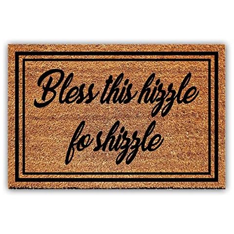 XLQHYH Coconut Coir Doormat, Fun Bless This Hizzle Fo Shizzle Welcome Design, Non Slip Outdoor Rug, 23.6 x 15.7 inch Cover