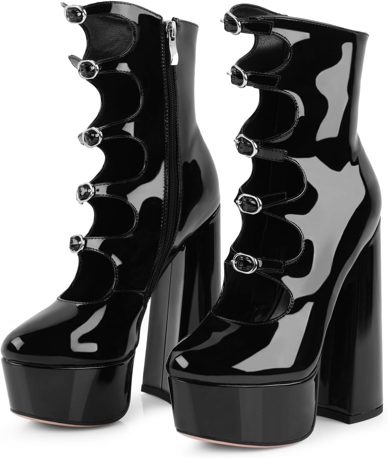 FancyQueen Platform Boots for Women, Chunky Platform Heels Goth Boots, Side Zipper Block Heels