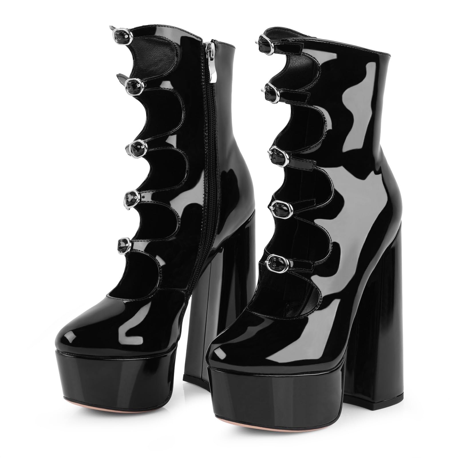 FancyQueen Platform Boots for Women, Chunky Platform Heels Goth Boots, Side Zipper Block Heels