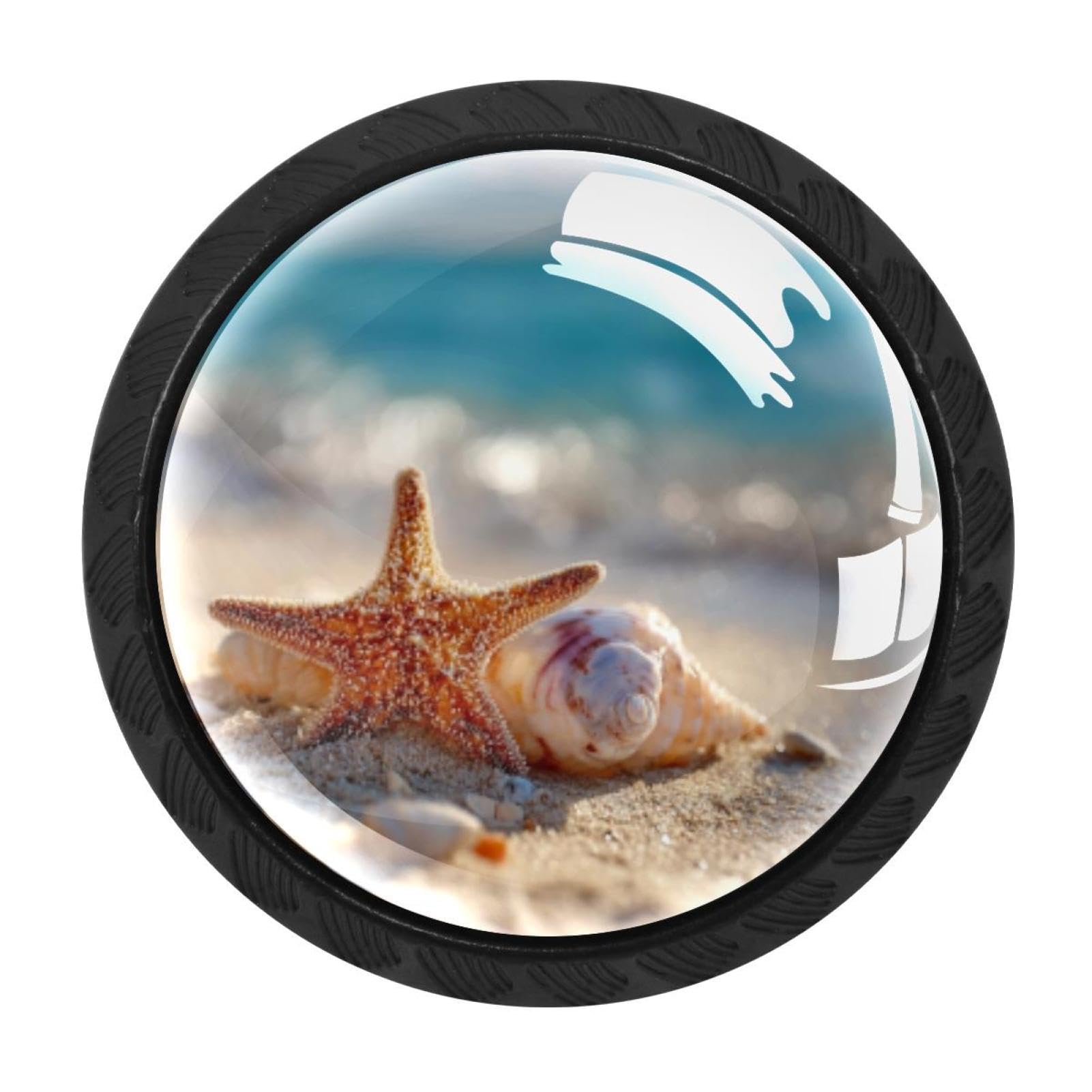CHENZZZZ 4 Pack Starfish and Seashell on the Summer Beac (1) Kitchen Cabinet Knobs Drawer Knobs Door Dresser Handles for Personalized Gifts Great for Any Occasion