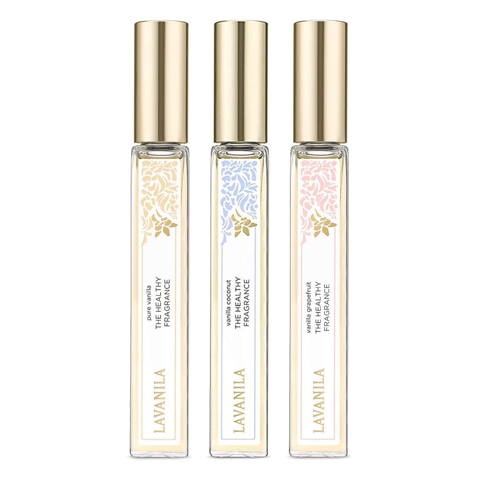LavanilaRoller Perfume Set of 3, Includes Pure Vanilla + Vanilla Coconut + Grapefruit - The Healthy Fragrance for Women, Clean and Natural