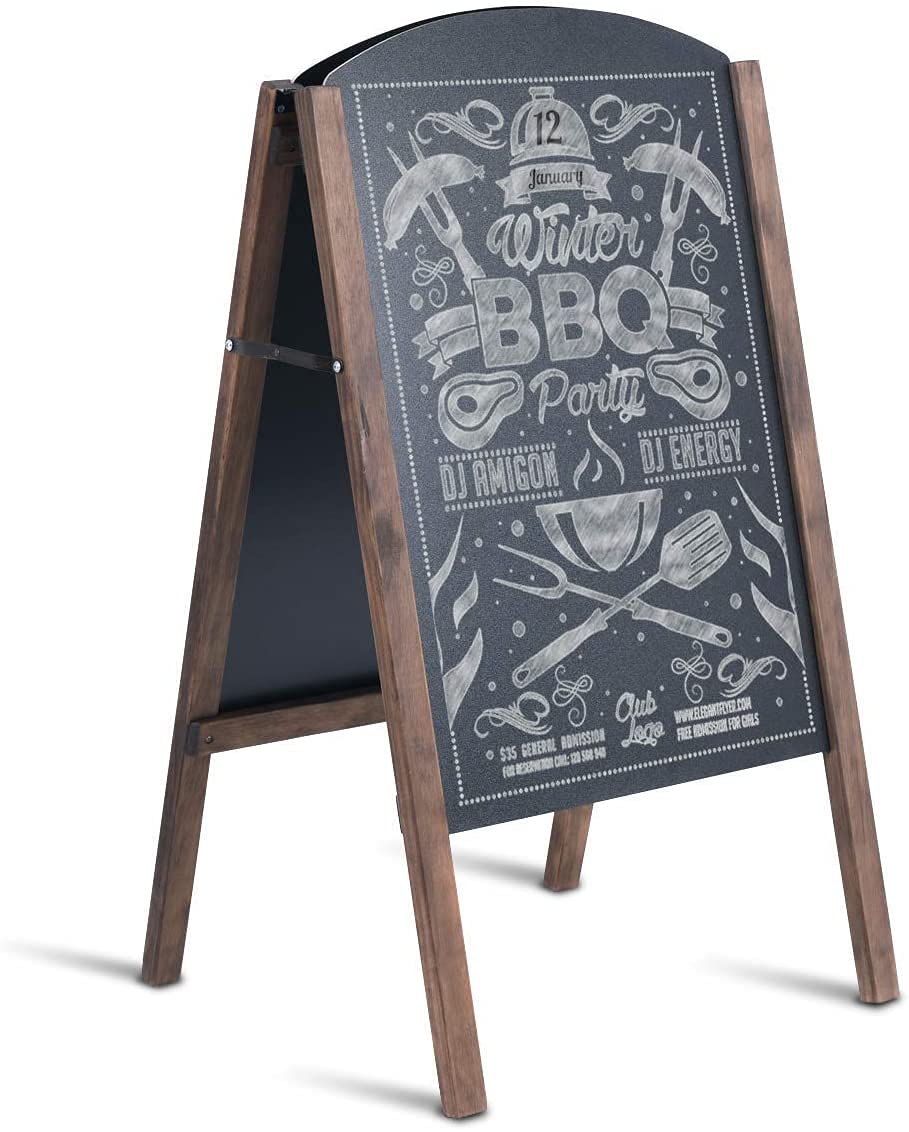 RELAX4LIFE Porte-Affiche sur Pied Noir Double Face en MDF, Panneau Publicitaire Tableau de Menu pour Restaurant, Café, Magasin (60 x 65 x 97 cm)