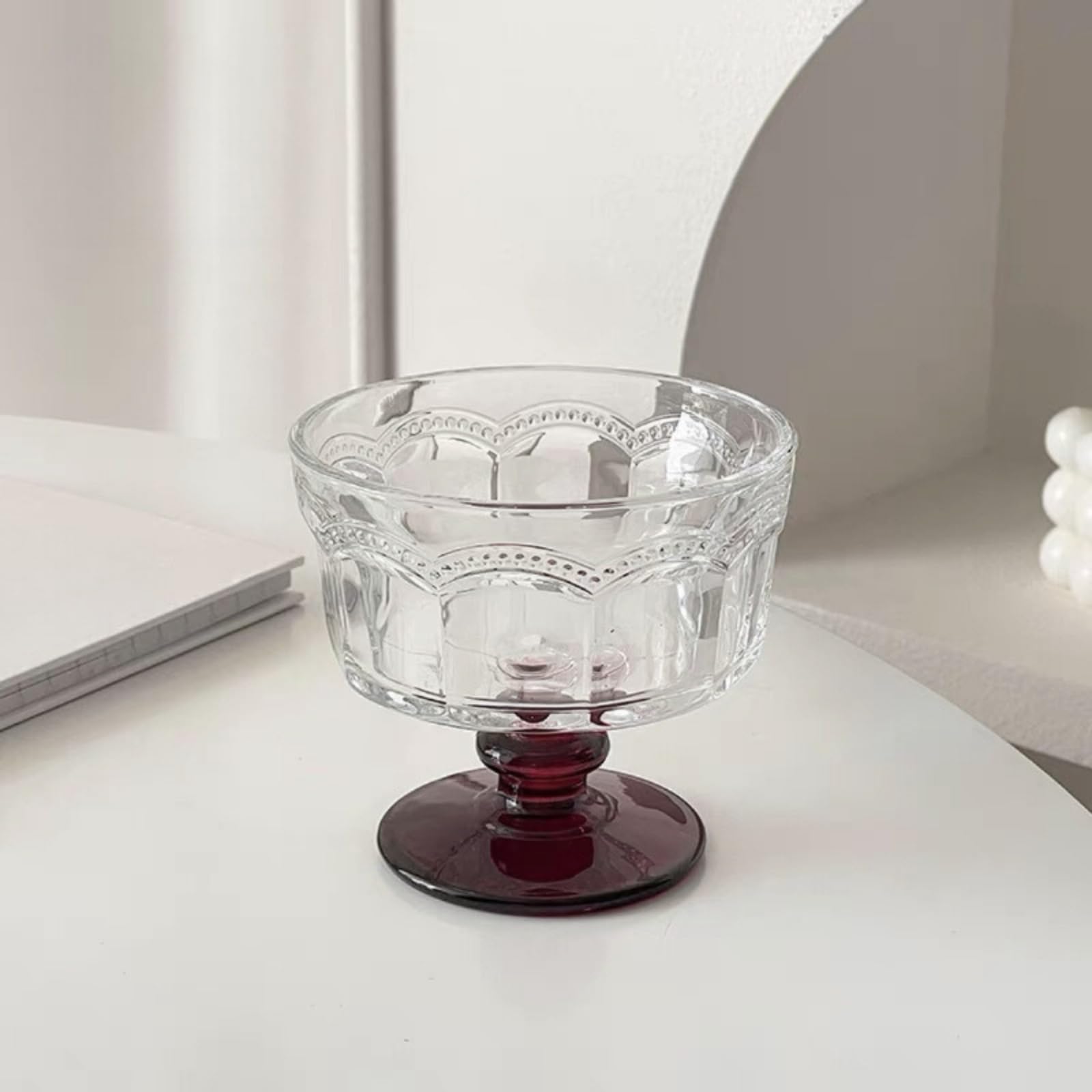 Boxonly Red Base High-Stem Ice Cream Cups (Set of 4) - Handmade Glassware for Ice Cream Yogurt, and Desserts - Image 2