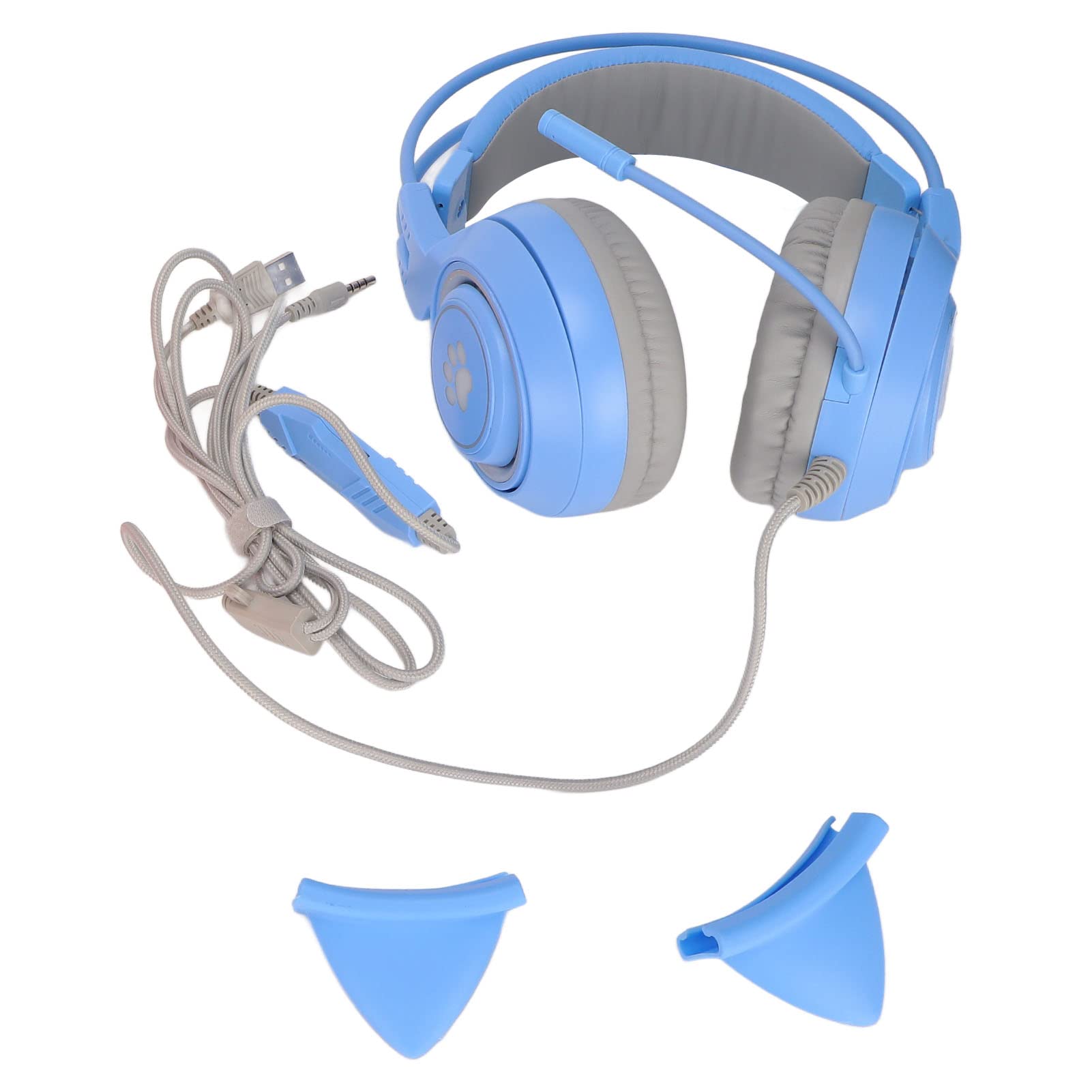 Yunseity Cuffie da Gioco, Cuffie con Orecchie di Gatto Rimovibili USB + 3,5 Mm con Microfono con Cancellazione del Rumore, Cuffie da Gioco per, One, PC, Telefono Cellulare(Blu)