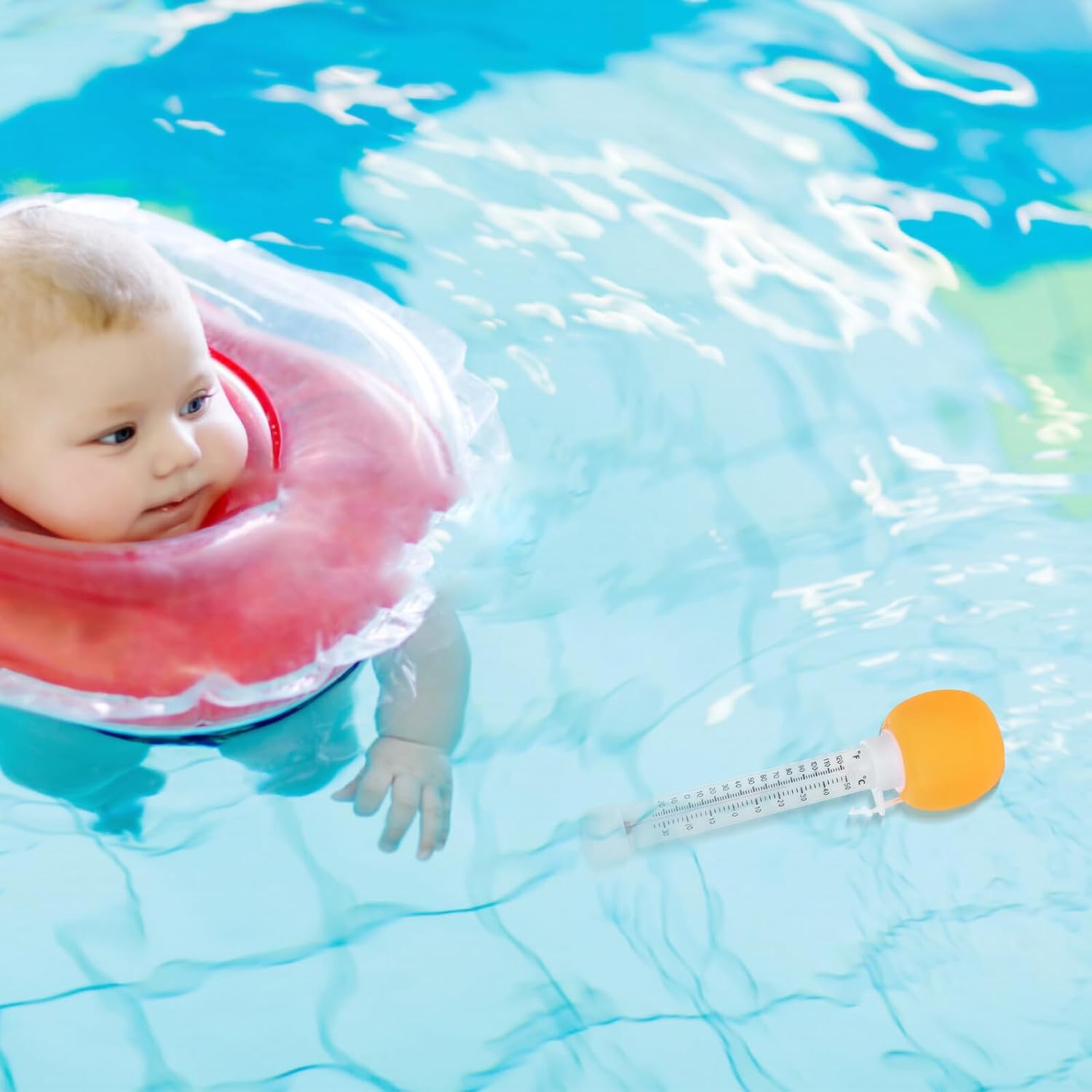YARNOW Floating Pool Temperature Gauge and Babies, Large Easy-Read Waterproof Thermometer for Swimming Pools, Hot Tubs, and Spas, Cartoon Orange Design