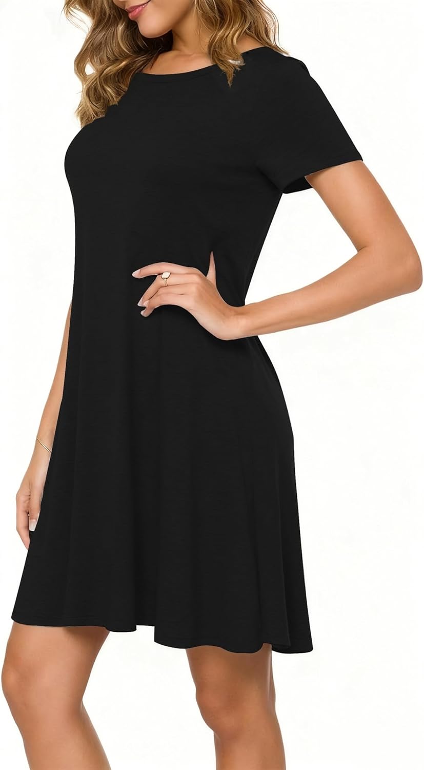 Women's Casual Short Sleeve Crew Neck T Shirt Dress Loose Floral Summer Dresses - Image 2