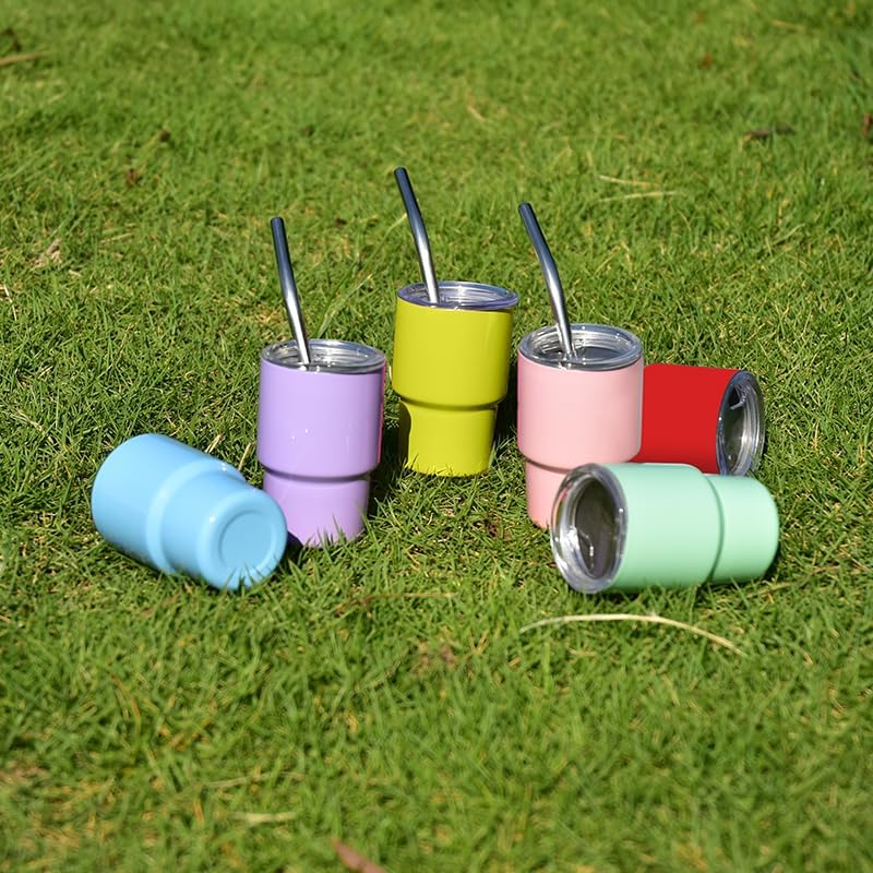 Miniatura 6 de AGH 108 vasos de 3 onzas con popote y tapa, vasos de sublimación de acero inoxidable de color, vasos de doble pared con aislamiento al vacío