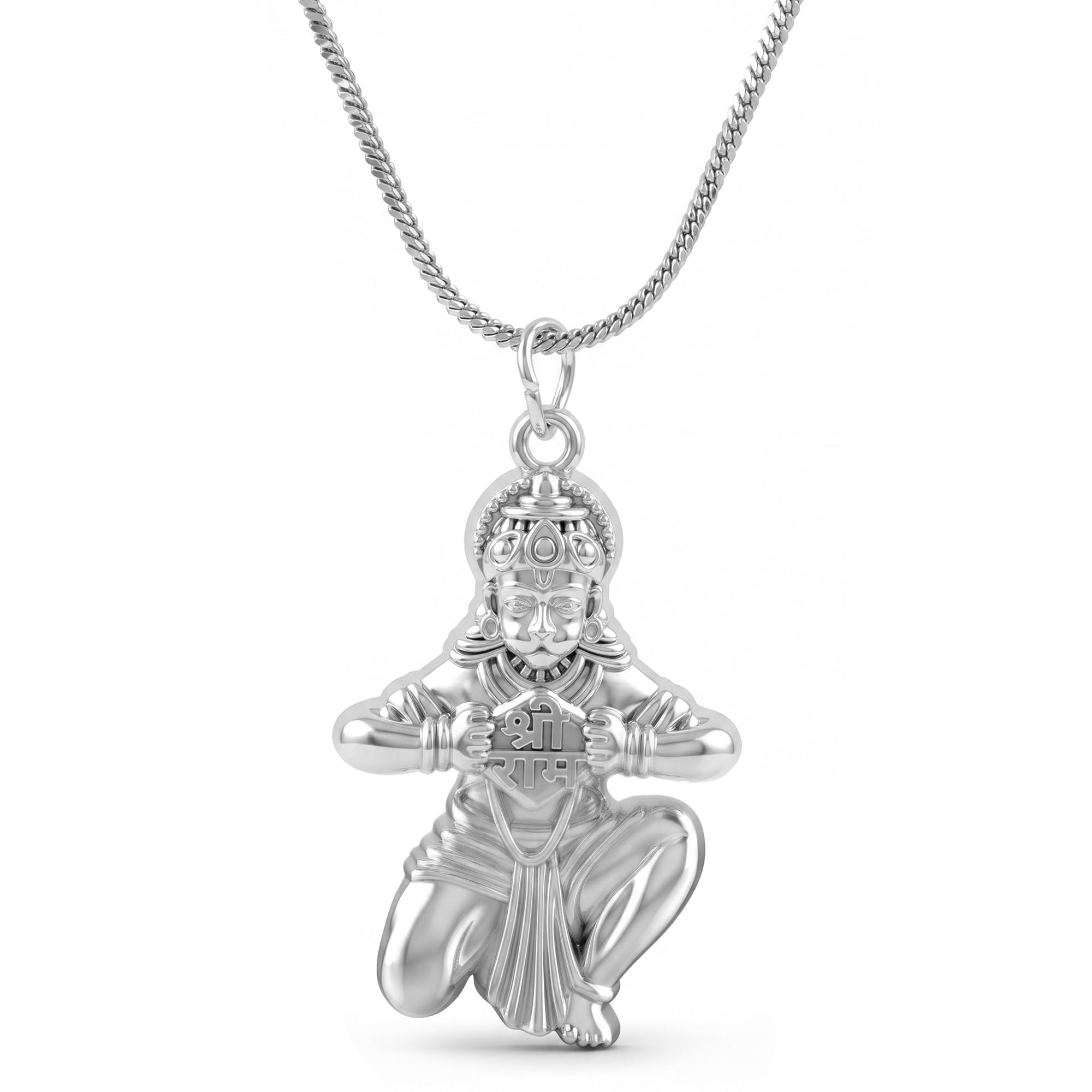 white Plated Hanuman Tearing Chest Pendant with Chain for Men and Women - Shri Ram in Heart Bajrangbali Locket Necklace - Hindu Spiritual Religious Jewelry Gift(ACPC0279)-image-23