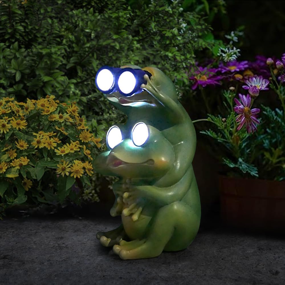 Juliahestia Garden Decor Frog Outdoor Statue – Solar Figurines Funny Cute Animal Sculptures Porch Outside Decorations for Yard Lawn Patio Ornaments Backyard Gifts : Patio, Lawn & Garden