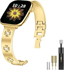 JOYOZY Metal Band Compatible with Apple Watch Band 38mm 40mm 41mm 42mm 44mm 45mm 49mm Fancy Luxury Strap with Sparkle Diamond, Dressy iWatch Bracelet, Cute Daisy Band for Women