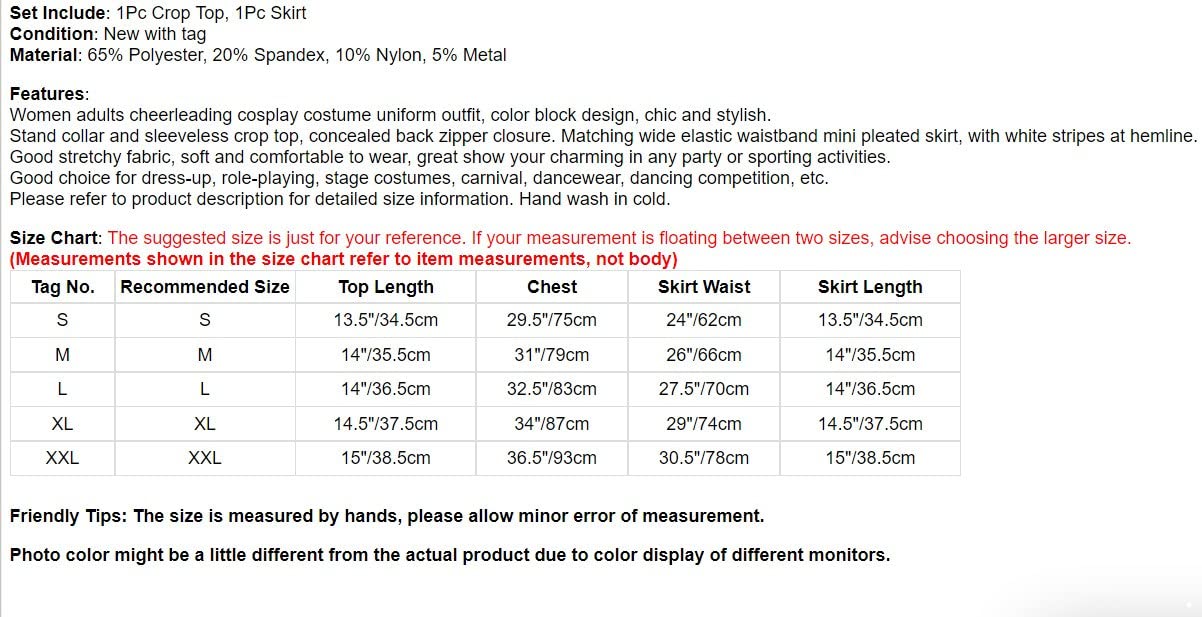 YiZYiF Costume Cheerleadering Vestito Cheer-leader Donna Crop Top E Mini Gonna Uniforme Cheerleading Abito da Ballo Danza Costume da Festa