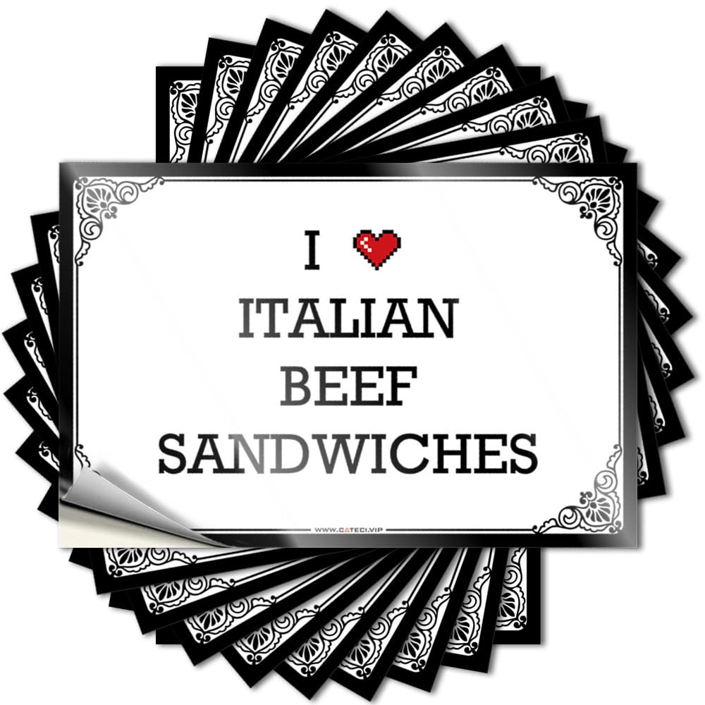 Decal Tiny Bar Cart Decor Waterproof - I Love Italian Beef Sandwiches Helmet Self Adhesive Decal for Sports Use(8X12CM)