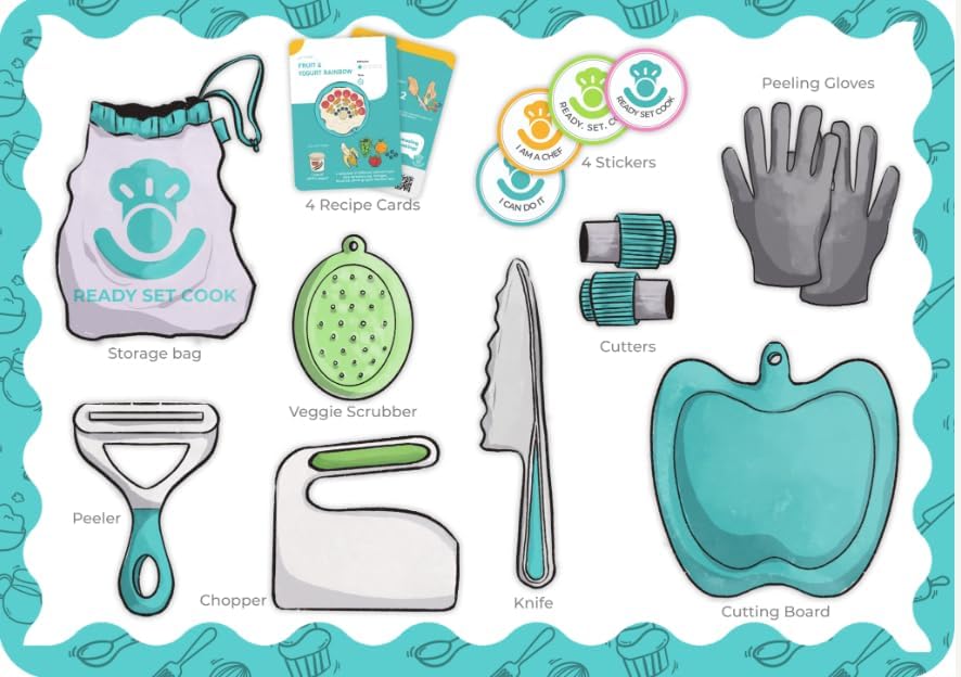 Miniatura 8 de Tovla Jr. Juego completo de corte para niños pequeños  Cortador Montessori, cuchillos, pelador y tabla de cortar  Herramientas de cocina reales para