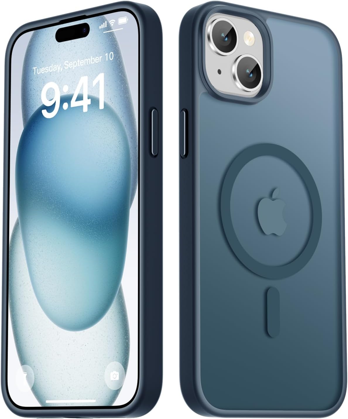 LATVIN for iPhone 15 Plus Case & iPhone 14 Plus Case, Magnetic Phone Cover, Compatible with MagSafe, Military Grade Protection, Translucent Matte Frosted Back, Navy Blue