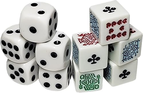 Miniatura 2 de Cyber-Deals Juego de dados de cuero sintético negro con forro de fieltro negro con póker blanco (Clubs Ace) y dados de pip en bolsa de