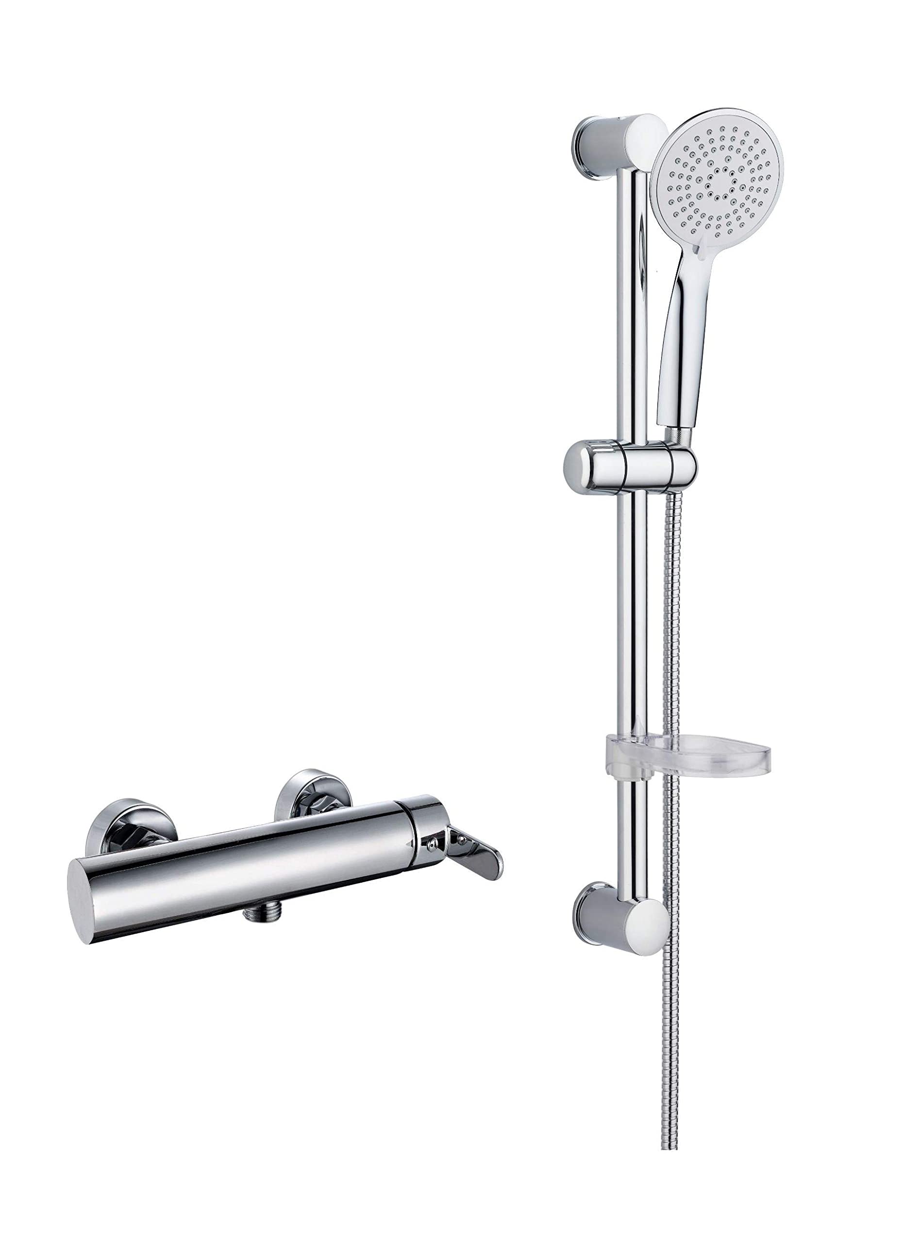 Damast - Set Miscelatore Esterno Doccia Completo di Asta saliscendi 17753 - RUB9218 - Cromo, Meccanico