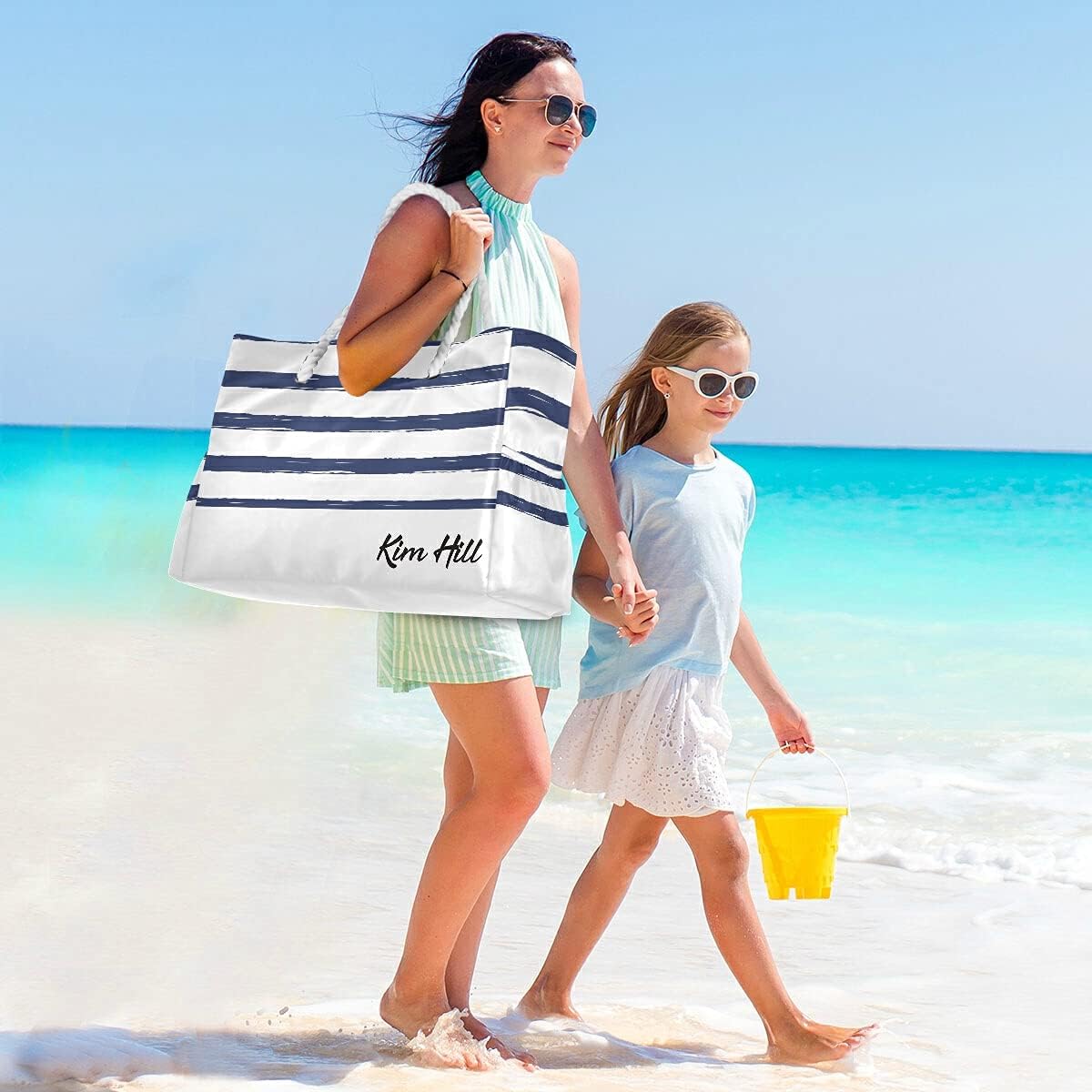 senya Personalized Large Beach Bags Totes - Add Name/Photo - Custom Canvas Shoulder Bag DIY Water Resistant Gym Travel Daily