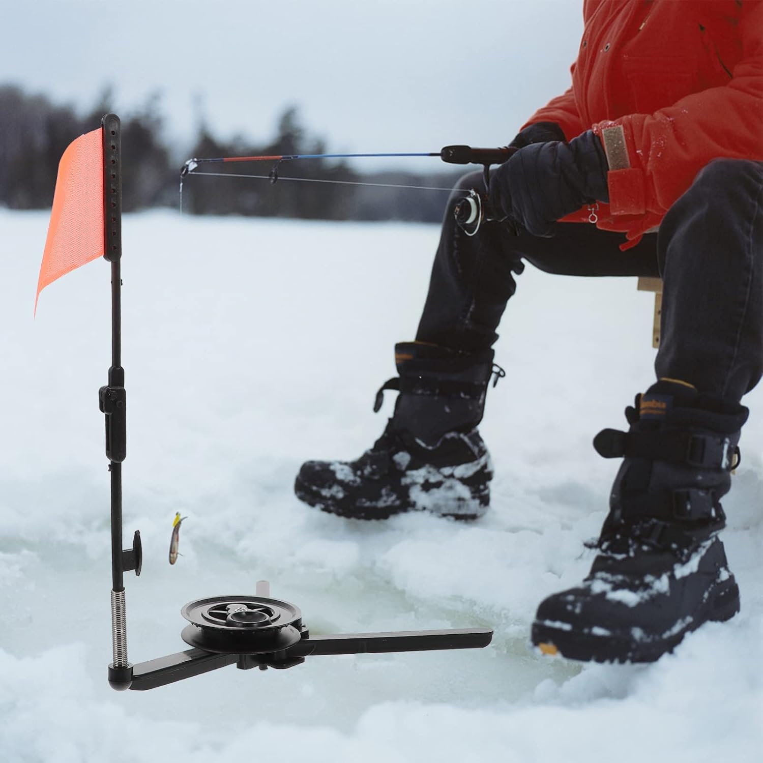 Ice Fishing Tip- Lightweight Foldable Flag for Ice Fishing Black Design