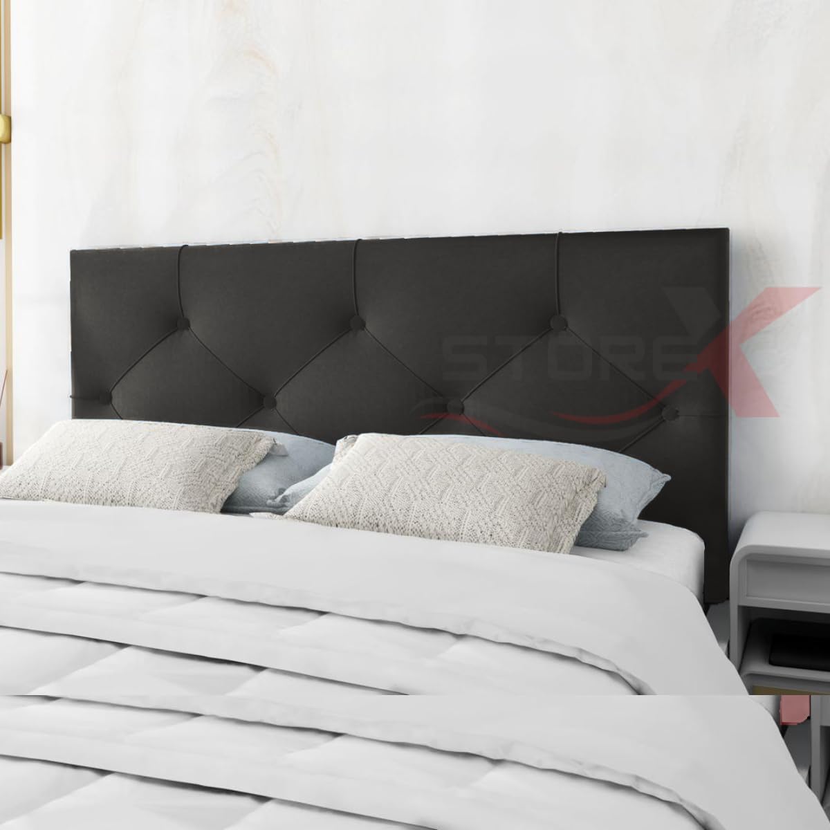 STOREX 24 inch Plush Fabric Padded Headboard For Devan Bed Bedroom Furniture Size 2Ft 6Inch/ 3Ft/ 4 Ft/ 4Ft 6Inch/ 5Ft /6Ft -24 Inch Height (BLCK, 3FT Single)