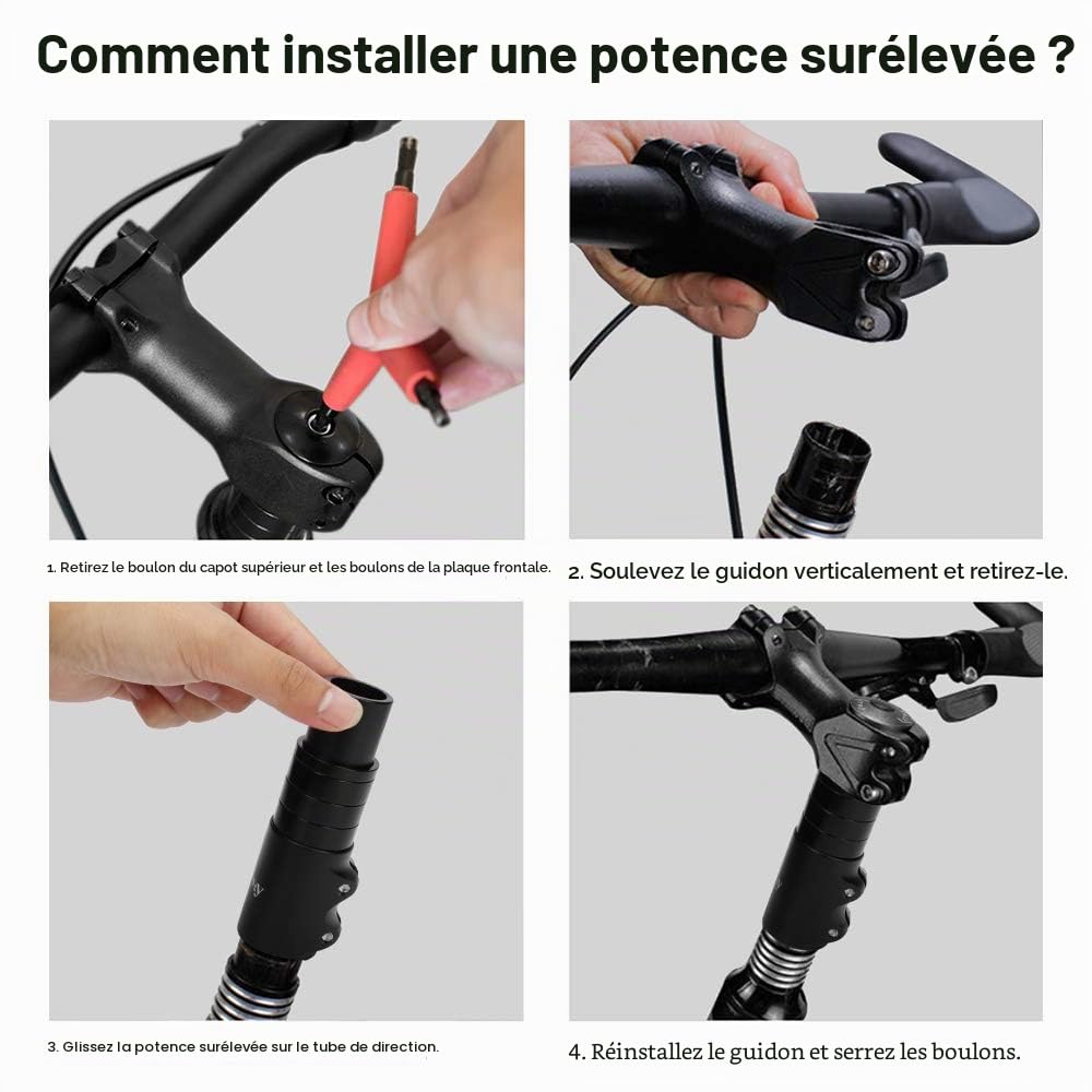 LERWAY Rallonge de Potence de vélo avec clé hexagonale pour Fourche de 28,6 mm en Aluminium Noir
