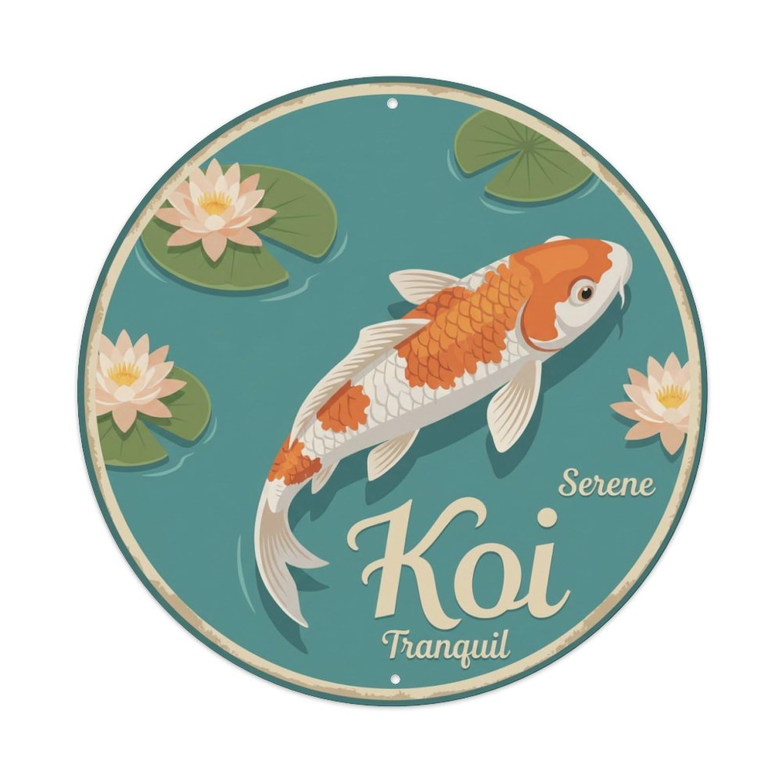 Tgrcjimh Style Metal Tin Sign Koi Fish Quiet Peaceful Calm Japan Vintage