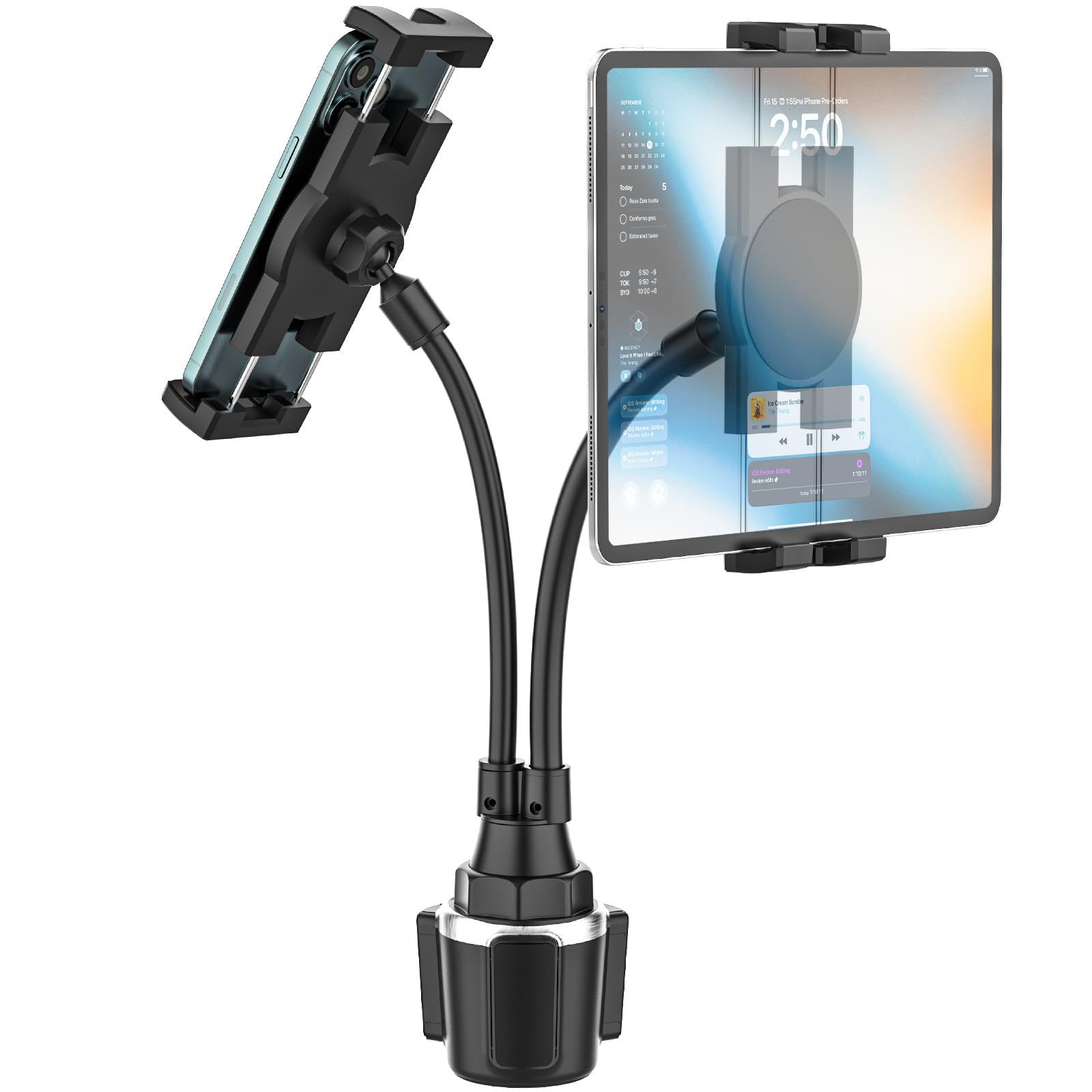 Phichy Double Tablet Mount - Dual Cup Holder Gooseneck Stand for 4.7