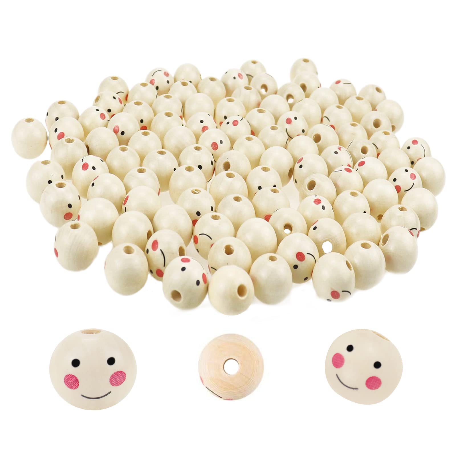 80 Perline Di Legno Con Faccine Sorridenti 20mm - Per Bigiotteria Fai Da Te, Portachiavi E Decorazioni - Foto 9