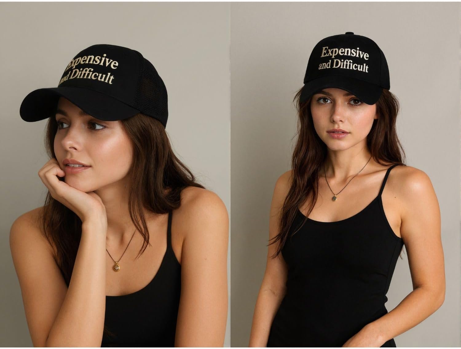 Expensive and Difficult Trucker Hat – Funny Women’s Baseball Cap with 3D Embroidery – Adjustable Vintage Style Hat - Image 3