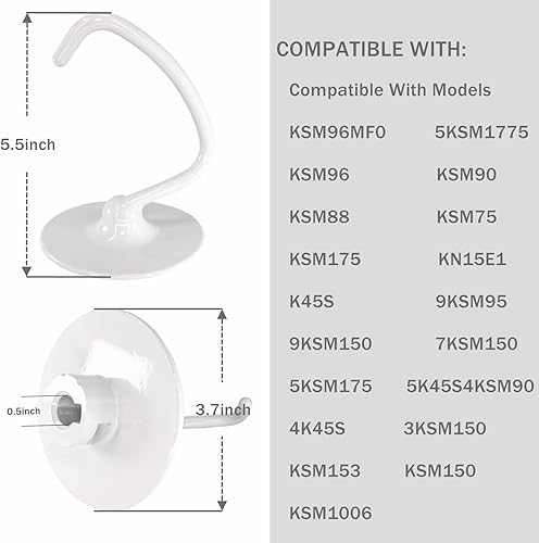 Miniatura 2 de K45DH - Mezclador auxiliar Kitchenaid de repuesto para gancho de masa Ksm90 K45, revestimiento de 4.55 cuartos de galón, compatible con Kitchenaid -