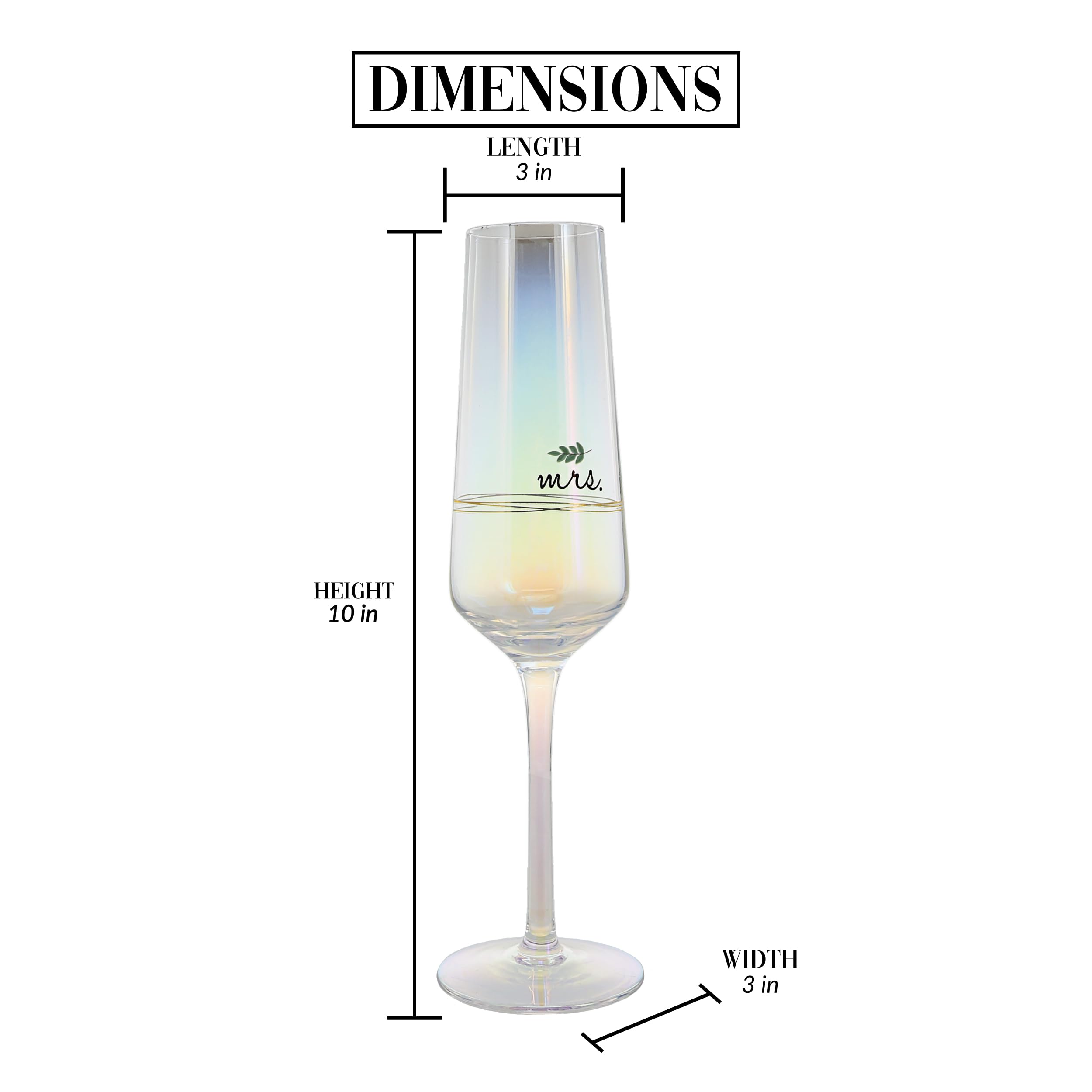 Pavilion Gift Company - Mrs. - Flûte à champagne en verre irisé de 237 ml, verre de mariage et flûte à grille-pain, cadeau de mariage pour couple, 1 pièce (lot de 1), 7,6 x 7,6 x 25,4 cm