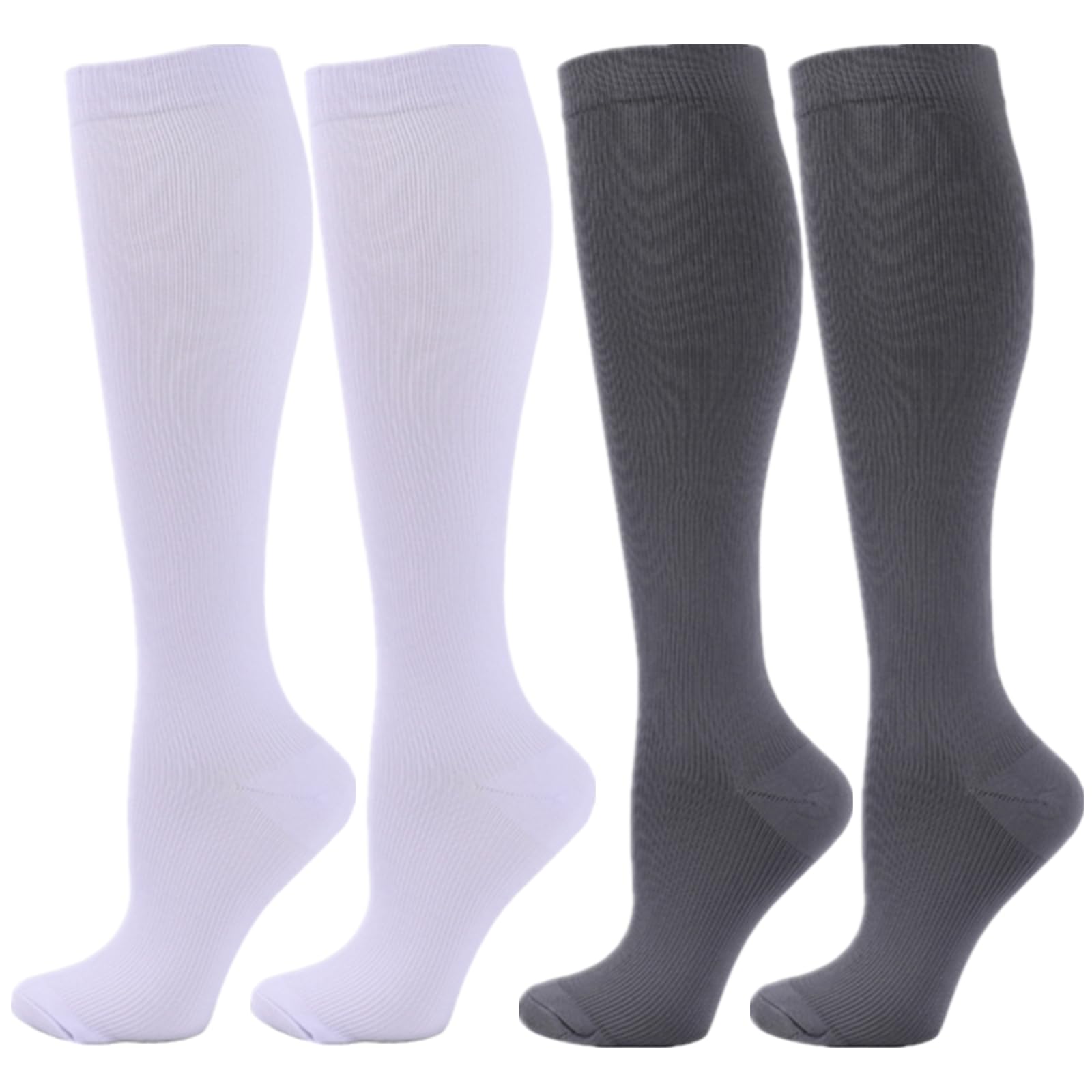 Zingso Compression Socks for Women Men, 2 Pairs 20-25mmHg Knee High Socks Compression Stockings for Sport, Athletic, Edema, Diabetic, Varicose Veins, Travel, Pregnancy, Nursing (L/XL, White Grey)