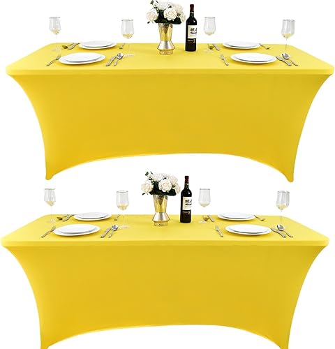 Miniatura 122 de Paquete de 2 Cubiertas de Mesa de Spandex Negro de 6 pies para Mesas Plegables Rectangulares Estándar - Manteles Elásticos Resistentes a las Arrugas